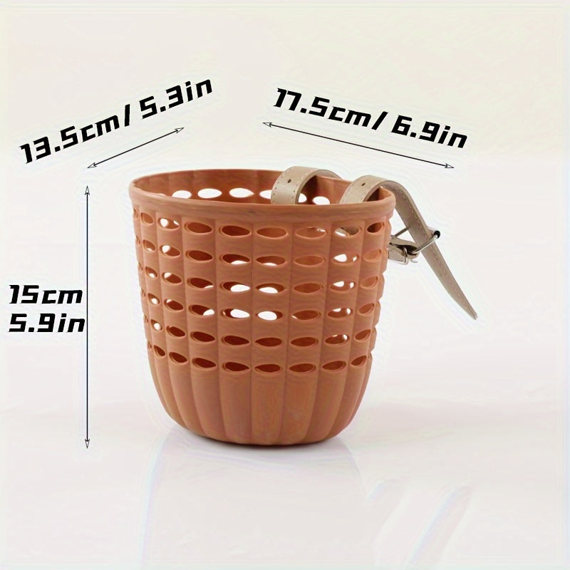 Plastic Front Basket for Bicycles, Secured with a Strap, Decorated with Flowers, Lightweight for Commuting, Suitable for Bicycles, Scooters, And Balance Bikes