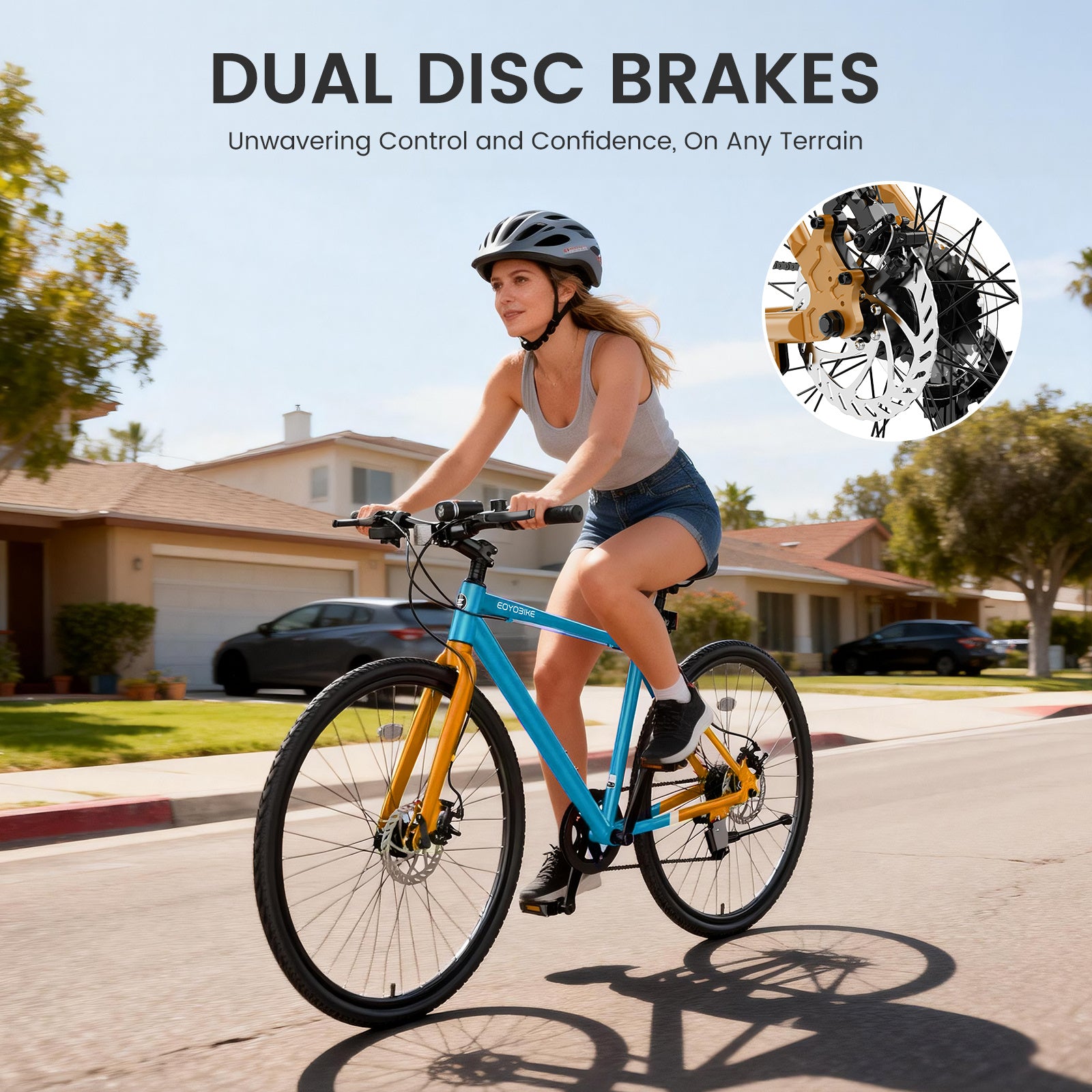 Hybrid Bike for Adults, 700C City Commuter Bicycle with Lightweight Aluminum Frame, 8-Speed Urban Fitness Road Bike for Men & Women, Dual Disc Brakes, Front and Rear Reflectors, LED Headlight